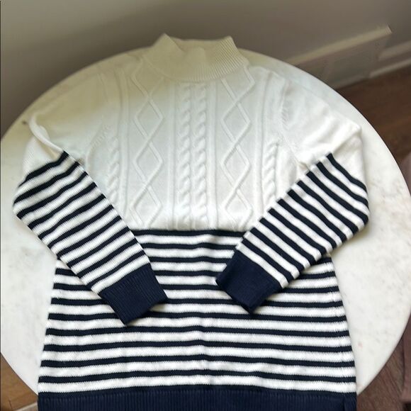 Talbots White and Navy Striped Turtleneck Sweater - Picture 1 of 6